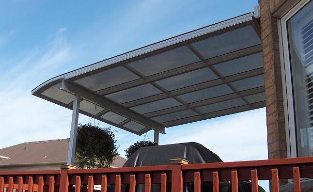 A small grey curved end patio cover